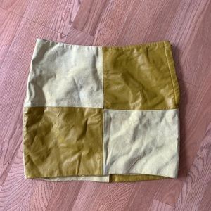 Yellow/mustard Genuine Leather and Suede Miniskirt